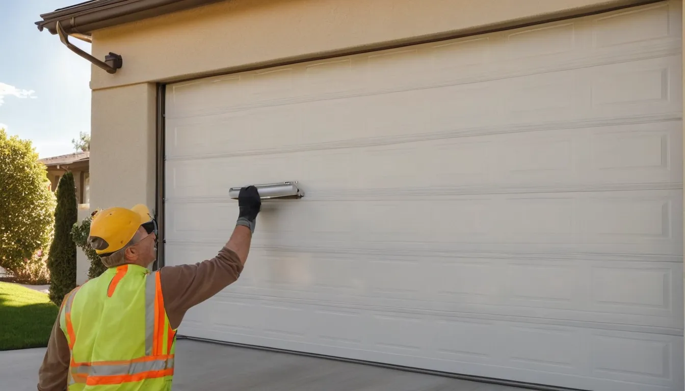 Local provider replacing a torsion spring above a garage door at a stucco home in Diamond Bar
